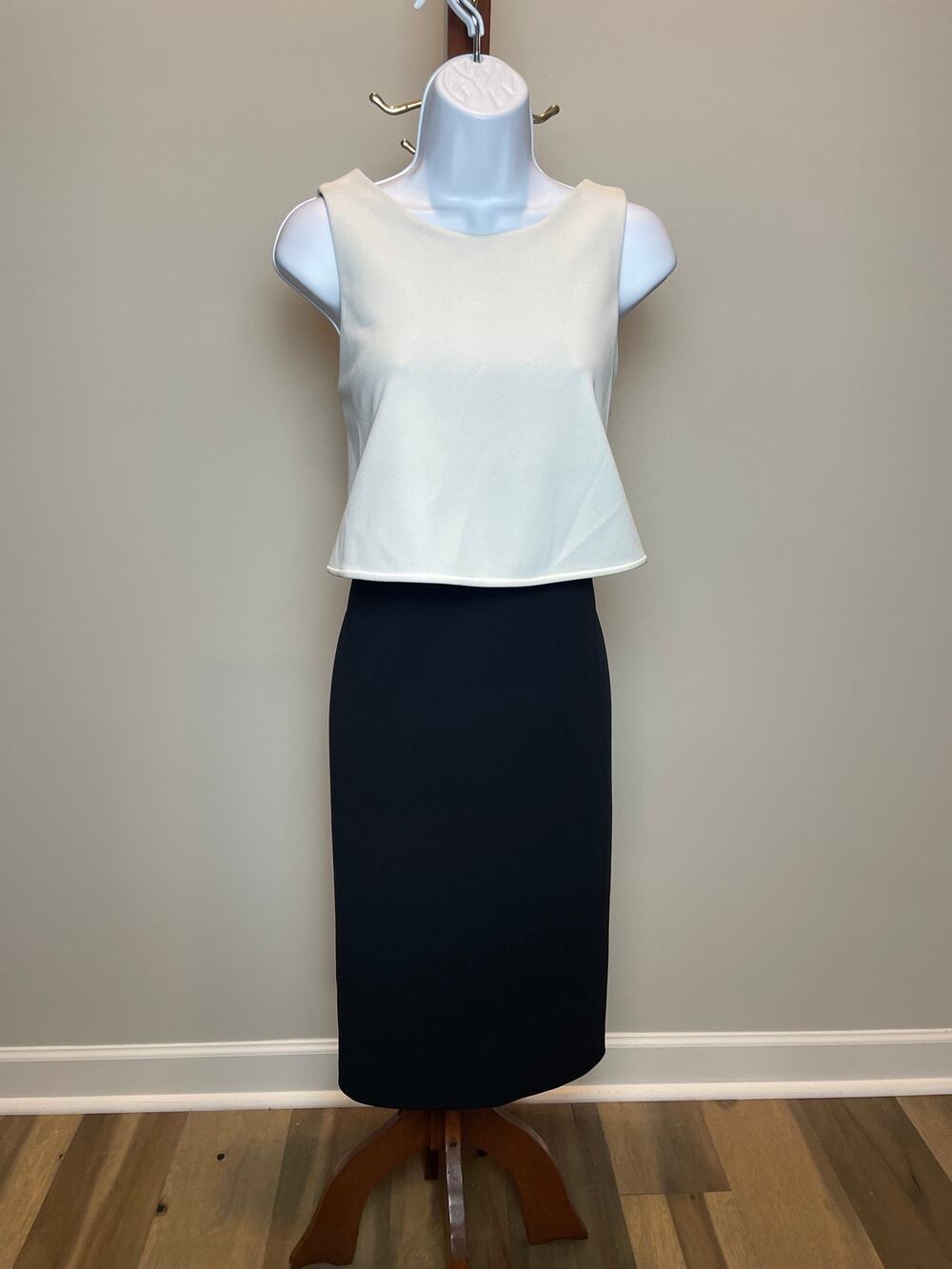 Calvin Klein Sheath Dress Size 14 Black White Pop‑Over Top